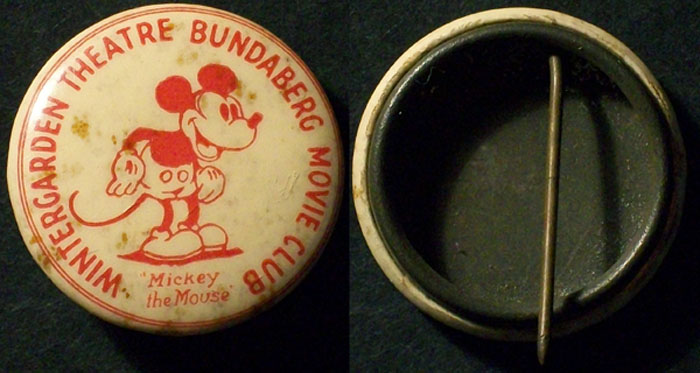 1940's Wintergarden Theater Bundaberg Mickey Mouse Badge A009902